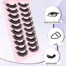 10 pares de pestañas postizas artificiales de 20 mm, estilo ojo de gato grueso y esponjoso, pestañas postizas en tiras de volumen ruso, pestañas postizas rizadas y difuminadas en D, extensiones de pestañas de aspecto natural