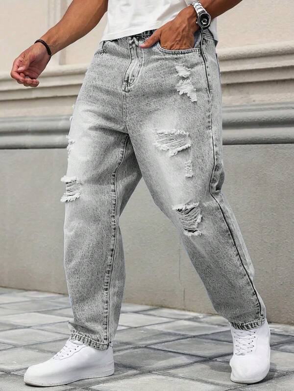 Jeans rectos con efecto desgastado para hombre