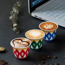 Juego de 6/12 tazas de café de cerámica con patrón geométrico de diamantes - Tazas de espresso, latte y capuchino coloridas, tazas de café, caja de regalo con estilo árabe