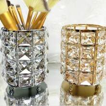 Metal Makeup Brush Storage Tube Eyebrow Pencil Makeup Organizer Bead Crystal Jewelry Storage Box - Multicolor - View 6