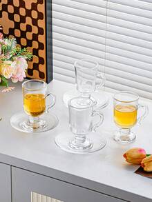 Set da 6 pezzi, Set di tazze da tè turche, Set di tazze da tè marocchine dorate eleganti in stile arabo, include 6 tazze, 6 piattini con cucchiaini da caffè dorati, adatto per feste e tè pomeridiano - trasparente - Visualizzare 11