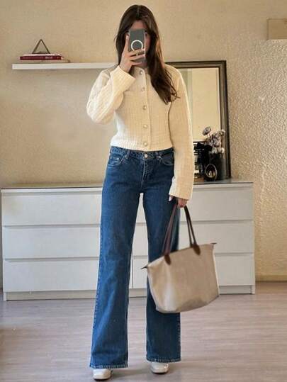 Women's Casual Solid-Color V-Neck Button-Front Pocket Pearl Buttons Detail Cardigan Fall Clothes For Women Long Sleeve Shirts Fall Outfits For Women Fall Clothes Tops Fall Clothes For Women Sweaters For Women Fall Clothes For Women Winter Clothes For Women