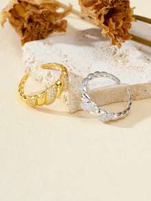 925 Sterling Silver Eternal Twisted Zirconia Open Ring, Luxury Unique Design For Women's Daily Wear