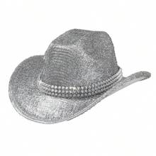 Glitter Western Cowgirl Hats With Rivet Fashionable Wide Brim Fedora Caps For Women And Men - Bạc - Xem 6