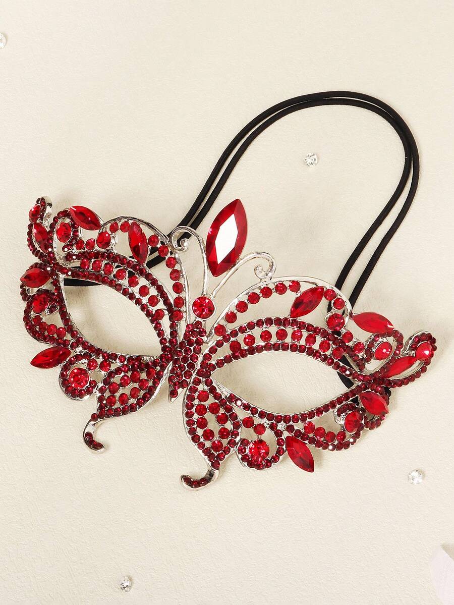 1pc Glass Rhinestone Butterfly Masquerade Mask, Unique Face Decor For Halloween Party