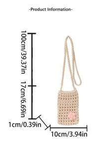1 Pc Cute Casual Fresh Hollow Out Solid Color Crochet Mini Phone Bag Lightweight And Foldable With Small Flower Decoration Women's Vacation Crossbody Bag For Vacation Holiday For Daily Work Commuting Leisure Shopping And Fashion Clothing Matching - 彩色 - 查看 11