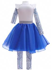 女孩僵尸啦啦队服、外星人服装、幼儿啦啦队服、儿童万圣节生日派对角色扮演服装、儿童奇装异服 - 藍色 - 查看 7