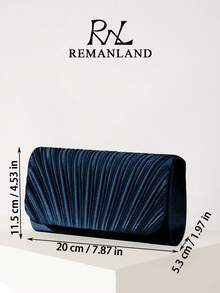 REMANLAND 时尚紧凑的海军蓝色手拿包，优雅精致的条纹褶皱单肩包链条包，适合女士派对、婚礼、晚宴、宴会晚宴包，适合派对女孩、女士，适合女性，非常适合派对、婚礼、舞会、晚宴/宴会，送给女性的最佳礼物 - 藏蓝色 - 查看 4
