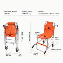 EMS Stair Chair, 350 Lbs Load Capacity, Foldable Aluminum Emergency Stair Climbing Wheelchair With 2 Wheels, Portable Stair Lift Chair Ambulance Firefighter Evacuation Use For Elderly, Disabled - Orange - View 7