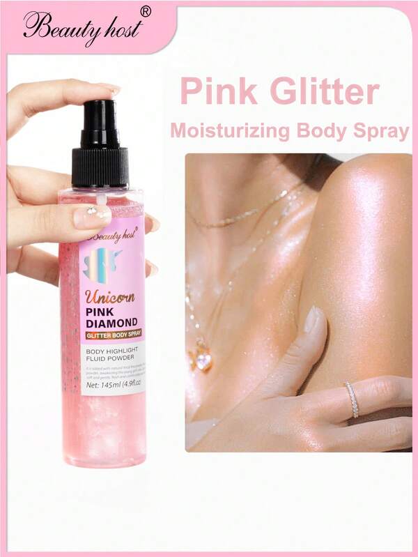 Beauty Host 1pc Pink Shimmer Moisturizing Body Spray - Fast-Absorbing Hydrating Mist For Glowing Skin | Paraben-Free Shiny Body Mist