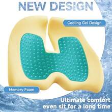 X Large Gel Seat Cushion For Office Chair Ergonomic CushionsGel Memory Foam Coccyx Butt Pillow For Sciatica Back Pain Relief For Long Sitting For Gaming Chair And Car SeatBlack - 黑色 - 查看 2
