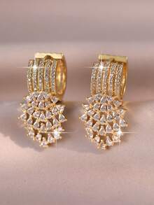 1pair Glamorous Water Drop Tassel Cubic Zirconia Earrings, Elegant Sparkling Bridal Earrings Accessories,Suitable For Wedding,Engagement Party Jewelry