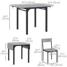 HOMCOM Dining Table Set For 2, 3-Piece Kitchen Table Set For 2, Folding Rectangular Dining Table With 2 Drop Leaves, 2 Chairs For Dining Room, Dinette, Breakfast Nook, Light Grey - Light Grey - View 2