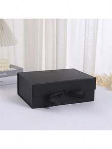 1pc Ribbon Gift Packaging Box, Folding Gift Box With Bow, Birthday Gift, Hard Box One-Piece Style Cosmetic Gift Box, Holiday Gift Packaging Box - Black - View 1