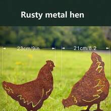 2pcs Rustic Metal Hen Garden Stakes, Artistic Farm Animal Egg Sculptures, Outdoor Yard Decor, Thanksgiving Gift, Outdoor Sculpture | Farm Animal Theme | Metal - Rust Brown - View 5