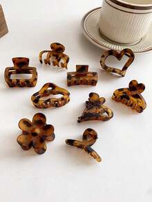 5 Pieces Of Women's Leopard Print Butterfly Flower Square Heart-Shaped Hair Claws, Elegant Retro Claw Clips, Suitable For Thick, Curly, And Sparse Hair Half Tied, Hair Claw Headwear, Suitable For Outdoor Work And School, Exquisite Hair Accessory Gifts, Women's Holiday Birthday Gifts (Random Styles) Winter Hair Clutch Elegant Hair Clips
