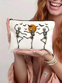 Necessaire de Maquiagem Assustadora de Halloween - Imprescindível para Viagens e Deslocamentos Diários, Organizador de Cosméticos de Lona de Grande Capacidade para Viagens, Estampa Assustadora se Destaca da Multidão, Bolsa de Toalete para Levar na Mão, Perfeita para Deslocamentos e Estudantes, Um Acessório Divertido e Funcional para Estudantes