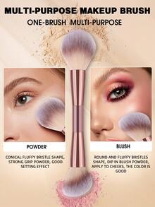 7-Piece Dual Head Makeup Brush Set, Suitable For Liquids, Creams, And Powders - Polishing, Blending, And Facial Brushes+2 Triangular Powder Puffs - Rose Gold - View 5
