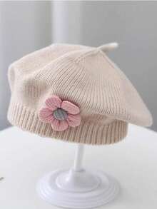 1pc Unisex Baby Candy Color Knitted Beret Hat, Children's Fashionable Casual Beanie, Artist Cap