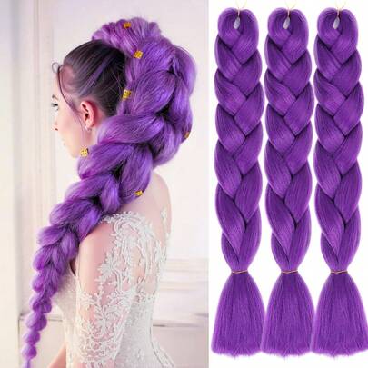 1/3/6pcs Purple Braided Synthetic Hair Extensions, Suitable For Braiding, Cosplay, Halloween Stage Performance