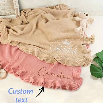 1 Pc Custom Embroidered Blanket Ruffled Knitted Blanket Cute Baby Blanket Simple Soft Nap Blanket Solid Color Casual Blanket Skin-Friendly Perfect For Sofa Bedroom Kids