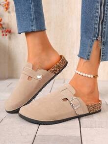 Plus Size Retro Simple Half-Covered Slippers, Casual & Elegant, Faux Wood Rubber Sole, Comfortable Soft Non-Slip, Can Wear All Day Without Feeling Tired, Highly Recommended