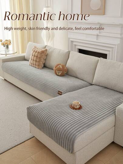 1pc Thick Flannel Solid Color Sofa Cushion, Style Pet-Friendly Anti-Dirty Anti-Slip Sofa Cover, Autumn/Winter Anti-Scratch Sofa Protector Suitable For L-Shaped Combination Sofa And 1/2/3/4 Seat Sofa (Sold Individually)