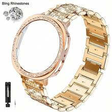 1pc Women Jewelry Bling Rhinestone Metal Dressy Watch Band + 1pc Bling Watch Case Compatible With Samsung Galaxy Watch 8 40mm 44mm, Compatible With Galaxy Watch 7 40mm, 44mm (NO Screen Protector) - Rose Gold - View 3