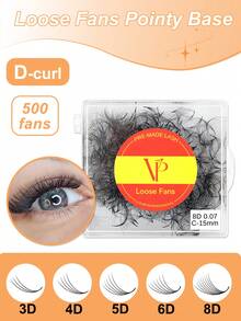 500 Fans Loose Fan 3D/4D/5D/6D/8D Slim Medium Base Sharp Pointy Stem Premade Russian Volume Loose Fans Eyelashes Extensions - D - View 1