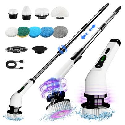 IAGREEA Electric Shower Scrubber, 9-In-1 Rechargeable Cleaning Brush Set With 9 Replaceable Heads, Dual-Speed Waterproof Scrubber For Bathroom, Kitchen, Tile & Floor Cleaning