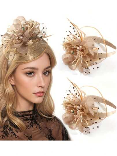 1件优雅宽檐羽毛花朵仿珍珠头饰，用途广泛，适用于表演、拍照、日常佩戴、派对、母亲节、骄傲月、返校季、感恩节、圣诞节、新年、情人节、狂欢节等场合。