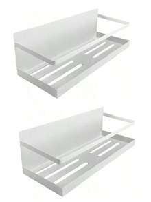 2pcs Magnetic Refrigerator Storage Rack, Kitchen Spice Organizer Rack, Wall Mounted No Drilling Magnetic Shelf For Fridge & Washing Machine, White - White - View 3