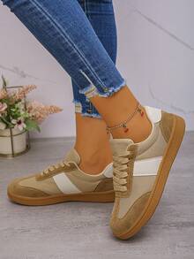 女士时尚休闲平底鞋、轻便运动鞋、派对运动鞋 - 卡其色 - 查看 4