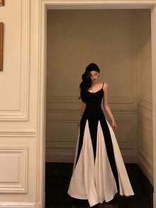 2025 Fashionable Sexy Elegant Spaghetti Strap Backless Fitted Flared A-Line Semi-Sheer Dress With Padded Bust, Suitable For Wedding, Dance Performance, Cocktail Party, Evening Gown, Halloween