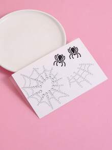 Halloween Black & White Spider Web Makeup Stickers, Glitter, Retro Style Art Makeup, Glitter Body Paint, Accessories, Rhinestone Face Decor, Eye Decor - Black and White - View 4