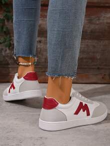 Women's Thick Sole Casual Shoes, New Spring/Autumn Fashion Versatile Lace-Up Sneakers, Non-Slip Patchwork Design - Red - View 5