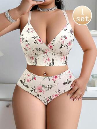 Conjunto de lencería informal con estampado para tallas grandes