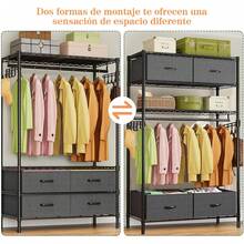Estante de Ropa,Perchero de Pie Armario,Burro Ropa,Armario de Metal con Estantes Ajustables,con 4 cajones extraíbles,Perchero de Ropa Resistente,Organizador Metálico Independiente para Closet - 1 - Ver 5