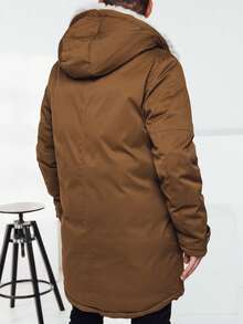 Parka De Inverno Masculina Com Capuz E Gola, Agasalho Quente Com Forro Acolchoado, Jaqueta Prática Para O Dia A Dia Com Vários Bolsos, Parka De Inverno Masculina Elegante E Prática