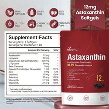 VivoNu Astaxanthin 12mg, 240 Softgel Capsules, Fresh Rain Red Algae, 10 In 1 Astaxanthin Antioxidant Supplement, Containing Lycopene, Grape Seeds, Vitamin E, Etc., Supporting Eye, Joint, And Skin Health, 1 Bag - 2bag - 查看 9