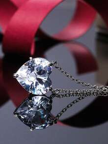 1pc Elegant Heart-Shaped Cubic Zirconia Necklace For Women, Stainless Steel Chain, Perfect For Daily Wear, Weddings, Parties, Valentine'S Day & Christmas Gift