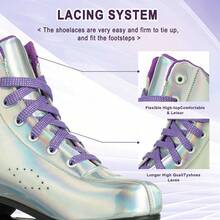 Gets Classic Double-Row Four-Wheel Roller Skates For Women And Men, Cowhide High-Top Shoes, Stylish Unisex Roller Skates For Girls And Guys - 鐳射 - 查看 3