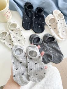 30/20/5雙女款甜美蝴蝶結極簡船襪，隱形網眼休閒襪，防滑，適合日常穿著與外出，春/夏 - 彩色 - 查看 3