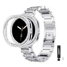 1条女士闪亮水钻金属表带 + 1个闪亮表壳，兼容三星Galaxy Watch 8 40mm/44mm，兼容Galaxy Watch 7 40mm/44mm - 銀色 - 查看 1