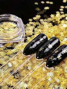 1盒雪花金属美甲饰品，3D金色雪花混合9种雪花图案设计，冬季圣诞节可爱美甲装饰，DIY美甲沙龙美甲用品 - 金色 - 查看 5