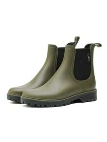 1 Pair Women's Fashion Rain Boots, Mid-Calf Chelsea Short Rain Boots, Waterproof Rubber Boots, Versatile, Plus Size - Army Green - View 19