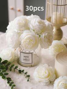 6/12/30 件仿真牡丹花，带茎，用于婚礼派对装饰、蛋糕装饰和家庭客厅餐桌中心装饰、假植物、秋季装饰、房间、书桌、花园装饰、房间装饰用品、情人节、生日毕业礼物