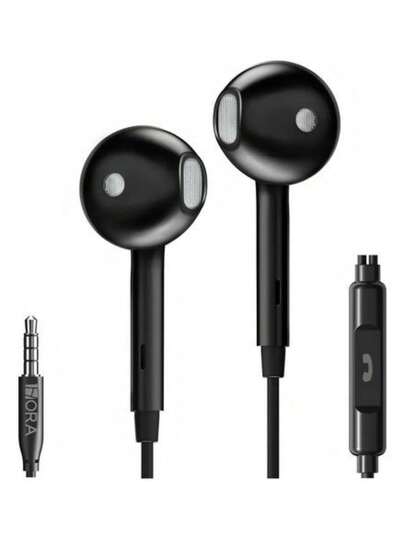 Acoynovi Audífonos Manos Libres con Micrófono Jack 3.5mm Control de Música Llamadas 1Hora Audífono de Cable Compatible con iPhone, Android, Laptop, PC Blanco y  Negro AUT122
