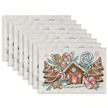 4 Stücke Weihnachts-Tischsets, rosa Schneemann & Lebkuchenmann Winter Saison Feiertag Outdoor Esszimmer Tischsets, geeignet für Heim-Party Dekoration, Leinen Tischsets, Frühstücks-Matten, Küchen-Accessoires, leicht zu reinigen, passend für Zuhause, Restaurant, Restaurant-Dekoration, 2/4/6/8 Set