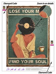 | 5D DIY Diamond Painting | Vintage Vinyl Record Rhinestones Full Mosaic Crafts Kit. "Lose Your Mind, Find Your Soul" HD Wall Art Diamond. Gift Diamond Painting, Concentrate And Calm Your Mood Through DIY. - Multicolor - View 1